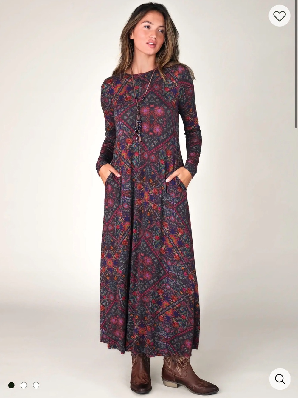 Natural Life Stevie Knit ButterSoft Maxi Dress Mandala Charcoal Folk Floral